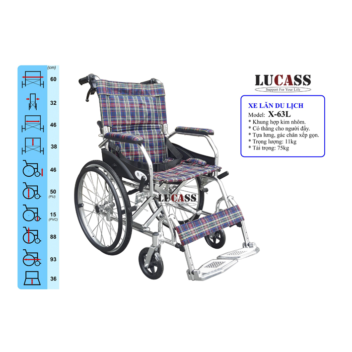  Xe lăn tay Lucass X 63( X63A)( màu kẻ)