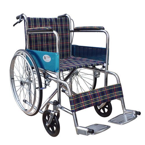  Xe lăn vải kẻ khung mạ có phanh LUCASS X79J