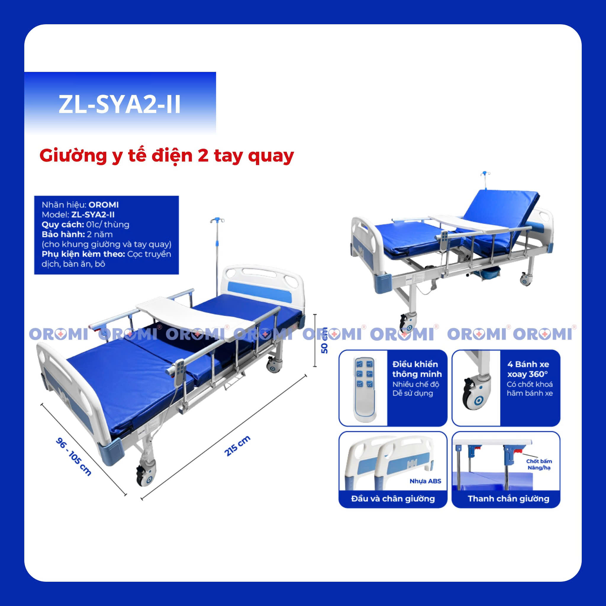 Giường Y Tế Điện 2 Tay Quay Có Bô ZL-SYA2-II